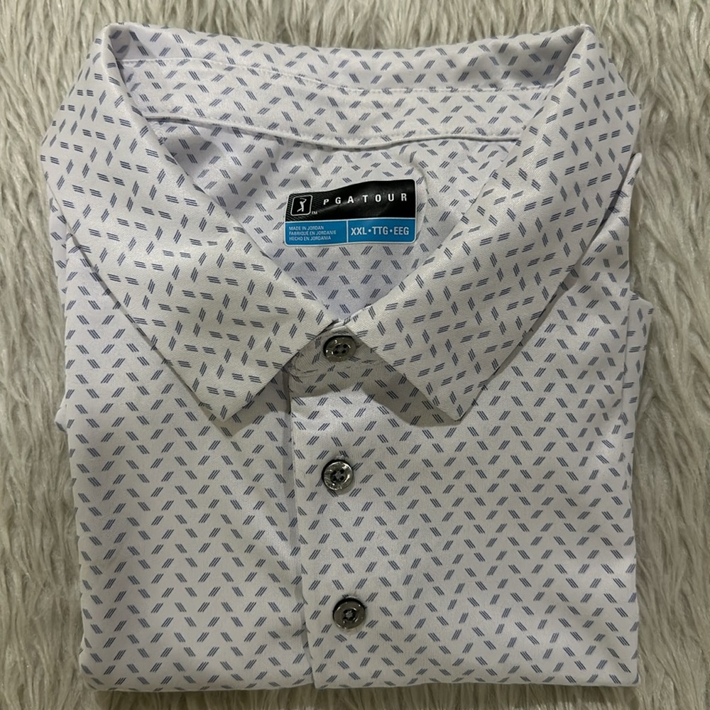PGA Tour white purple geometric pattern polo golf shirt size xxl new